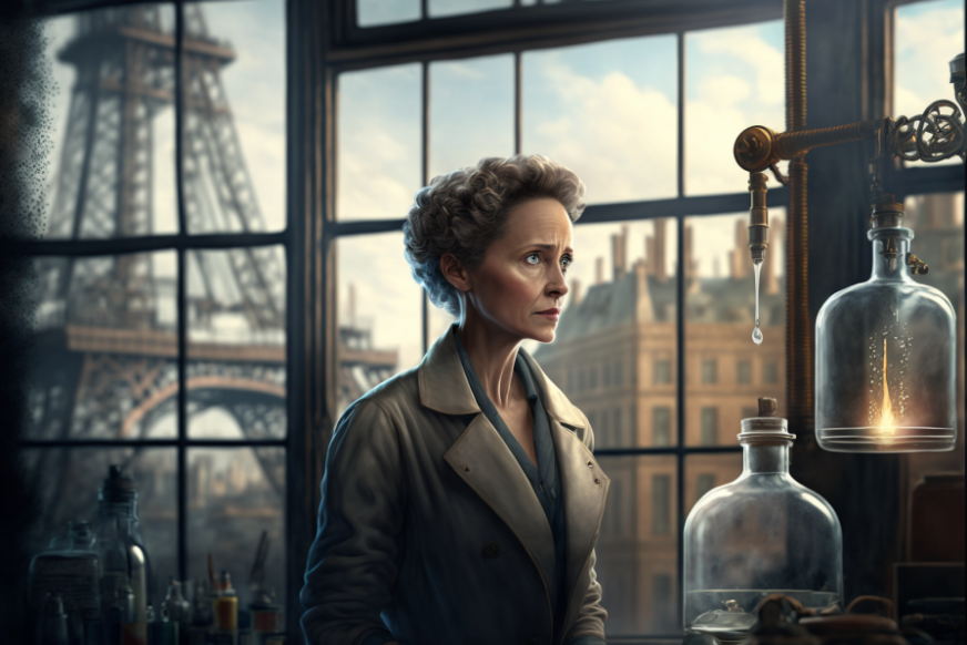 Marie Curie in a lab